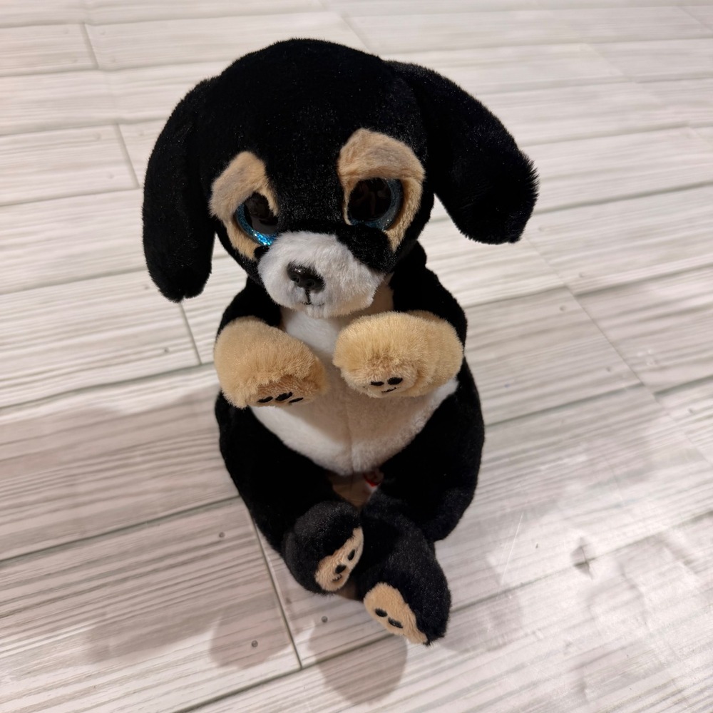 Ty Beanie Boos Ranger Black Doberman Pinscher Dog Plush Blue Glitter Eyes 6 inch